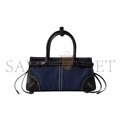 PRADA MINI TRIANGULAR METAL LOGO DENIM TOTE BAG 1BA486 (24*23*9cm)